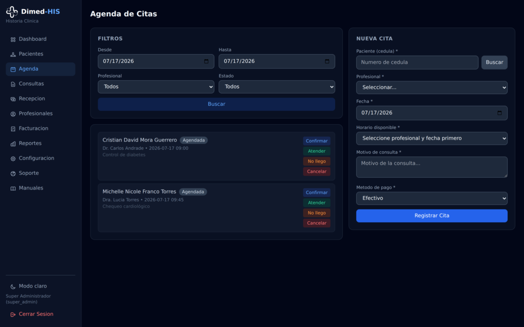 Agenda de citas con confirmación de asistencia y registro de nueva cita