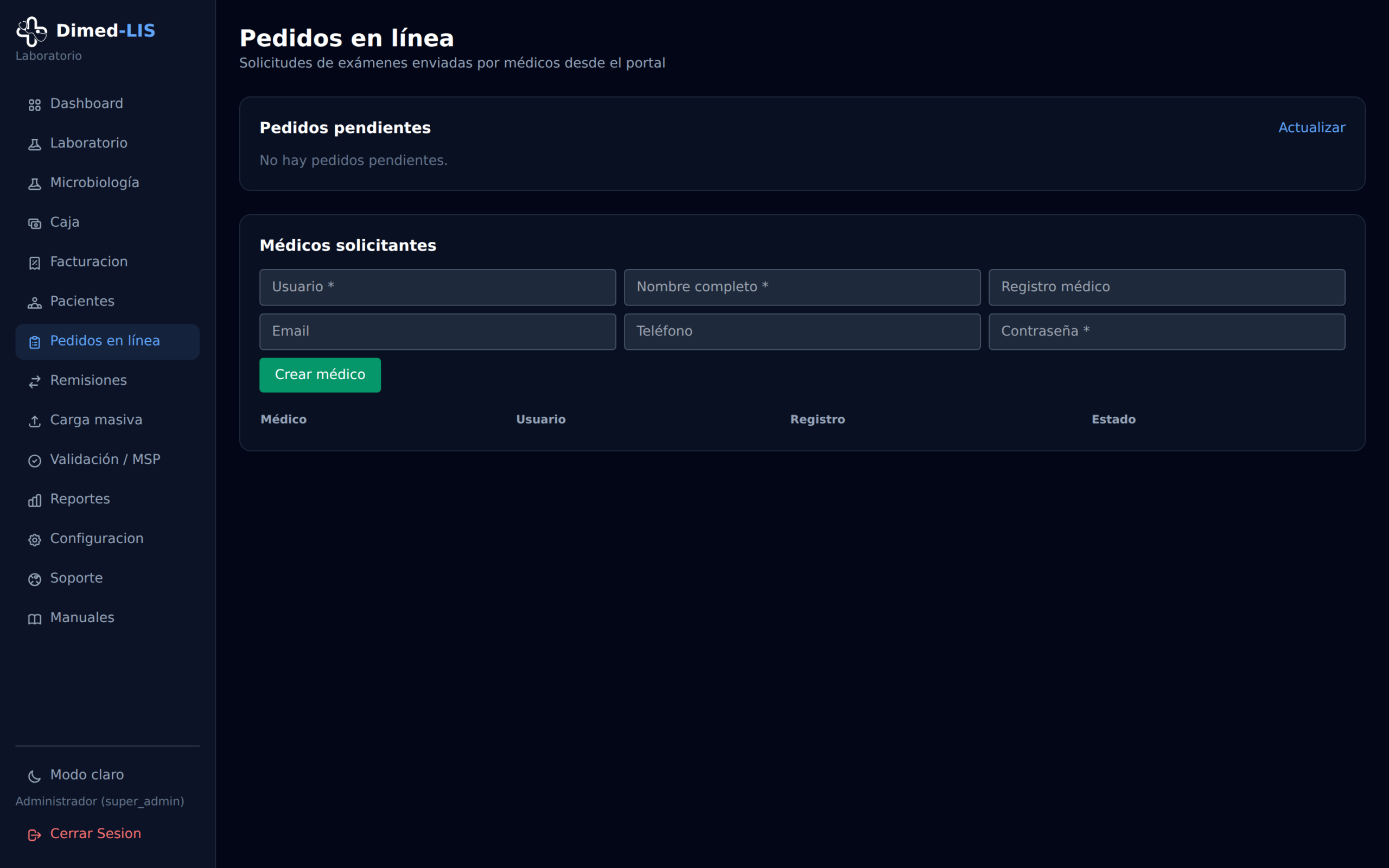 Pedidos de exámenes en línea