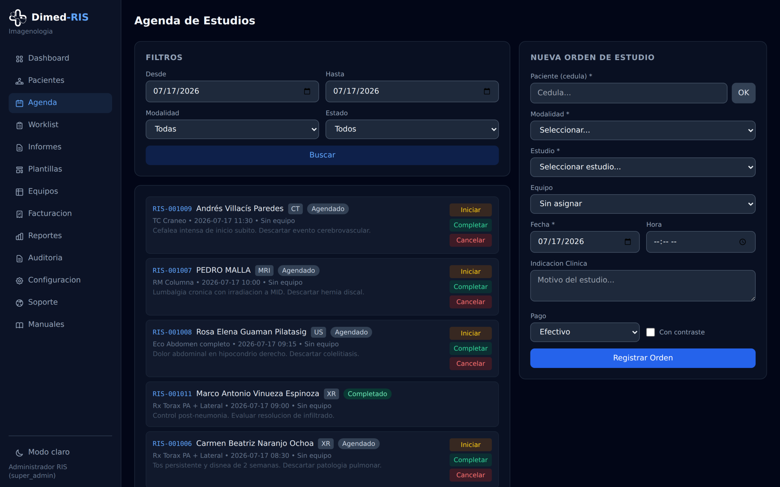 Agenda de estudios por equipo y modalidad