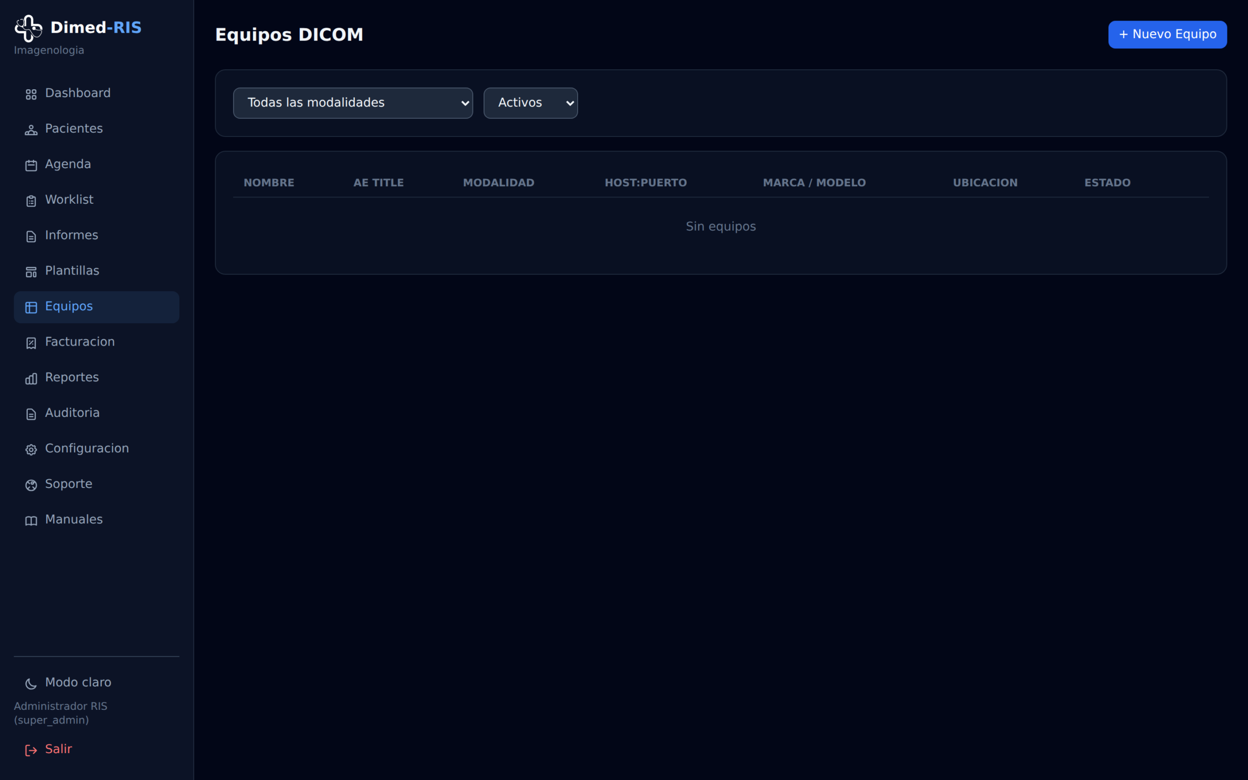 Catálogo de equipos de imagen del servicio